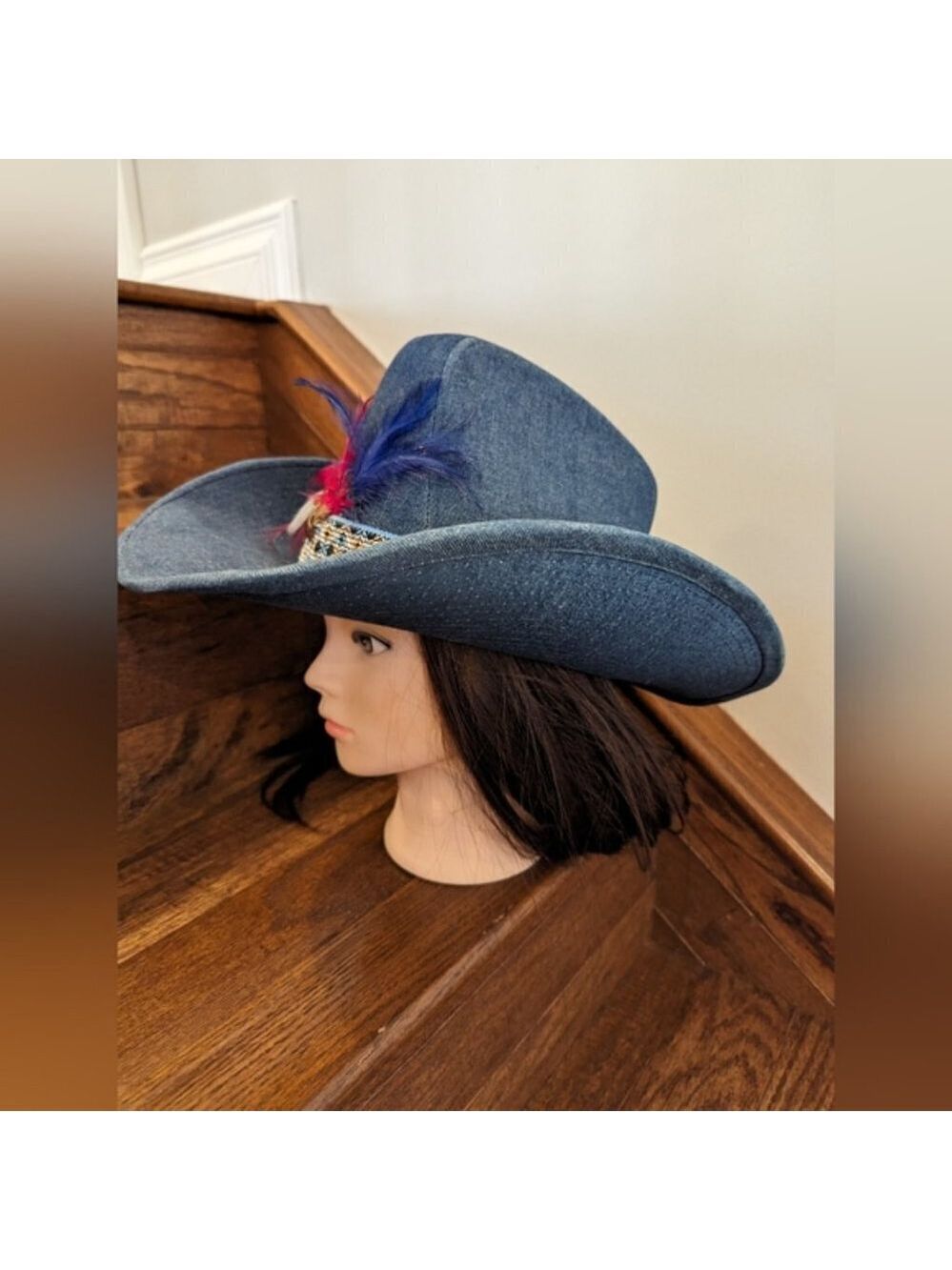 Vintage western 60's blue denim cowboy hat. Size 7-7 1/8 - Picture 7 of 16